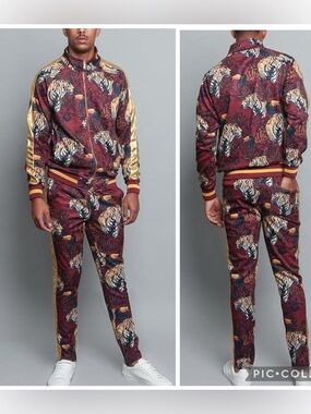 NWT G-Style USA Men's Royal Floral Tiger Tracksuit Set Tulsa King Size M NWT